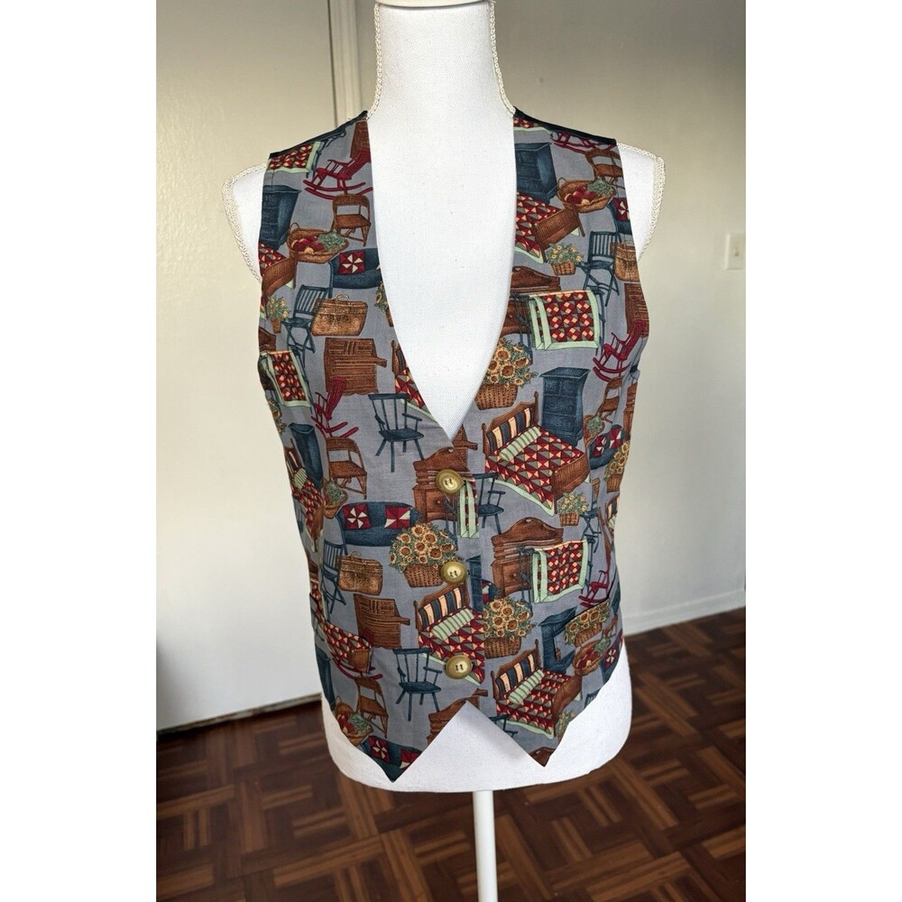 FRITZI California Women’s Navy & Brown Western Cottagecore Vintage Vest Size S